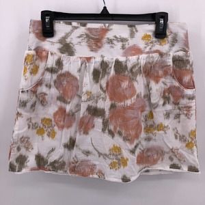 Floral Mini Skirt w Pockets Stooshy Sz M Elastic Waist Pull On Lined Pastel Pink